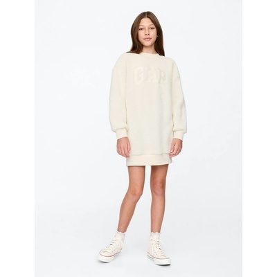 GAP Kids Oversize Sweatshirt Sherpa Dress with Logo Girls biela