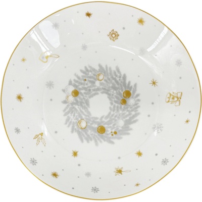 by inspire Vánoční hluboký porcelánový talíř Stříbrná Koleda, 20,5 cm, stříbrná/zlatá