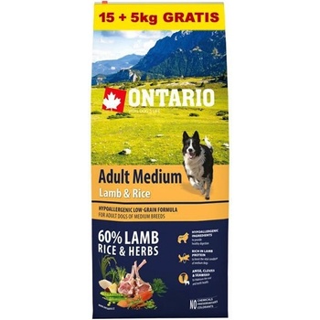 Ontario Adult Medium Lamb & Rice 20 kg