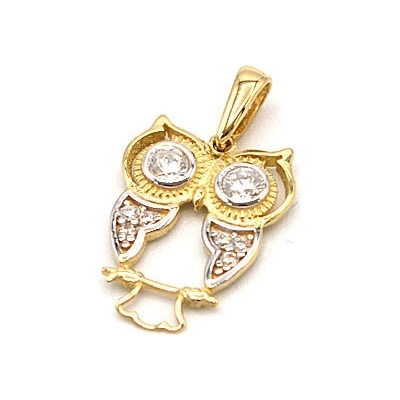 B&B Goldinvestic Zlatý přívěsek sova zdobená se zirkony dvě barvy zlata N4614