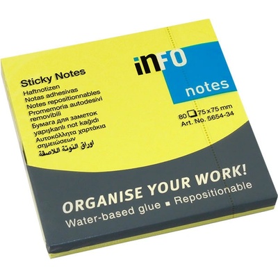 INFO NOTES Самоз лист Info Notes Жълт неон 75х75mm 80 л (1901017-59-5654-34)