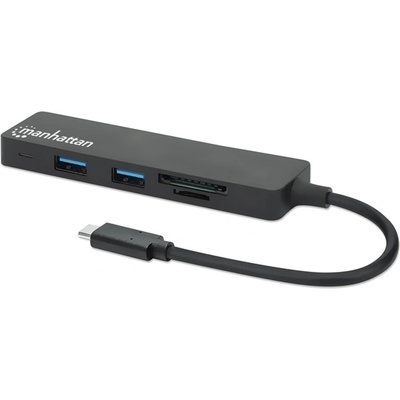 Manhattan USB хъб „Манхатън - 3 USB 3.0 Type-C порта + четец на карти SD/MicroSD, 5 Gbps, черен 164948 (164948)
