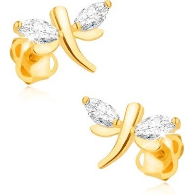 Šperky Eshop Náušnice ve žlutém 14K zlatě blýskavé vážky, zrníčkovité diamanty na křídlech S3BT502.21