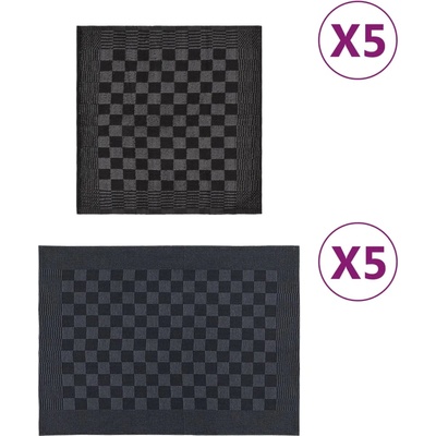 vidaXL Комплект кърпи от 10 части, черен и сив, памук (136285)