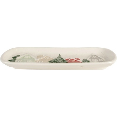 Clayre & Eef Bílá keramická dekorační miska/talíř s domečky - 30 x 12 x 3 cm