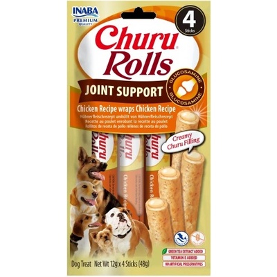 Inaba Foods Dog Churu Rolls Joint - Лакомство за кучета, руло с крем от пиле, 4 пакета х 48 грама, Япония EUD738