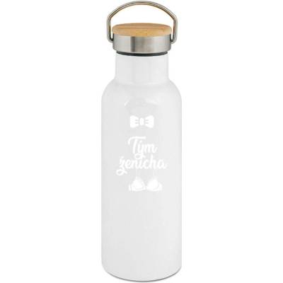 123TRIKO termoska Tým nejlepšího ženicha. Podprsenka, bílý tisk 500 ml