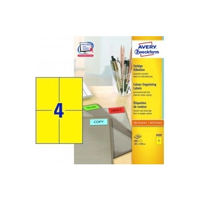 Etikety farebné 105x148mm Avery A4 100 hárkov žlté
