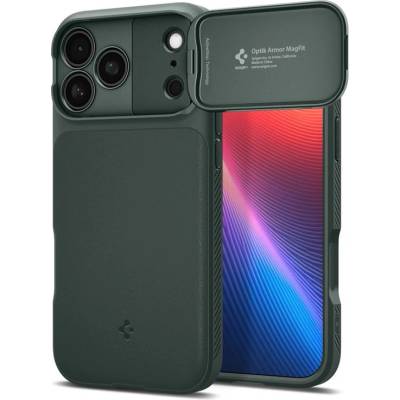 Spigen Силиконов (TPU) калъф с капак за камерата с MagSafe за iPhone 17 Pro Max - Spigen Optik Armor MagSafe Case (зелен) (ACS09901)