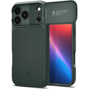 Spigen Силиконов (TPU) калъф с капак за камерата с MagSafe за iPhone 17 Pro Max - Spigen Optik Armor MagSafe Case (зелен) (ACS09901)