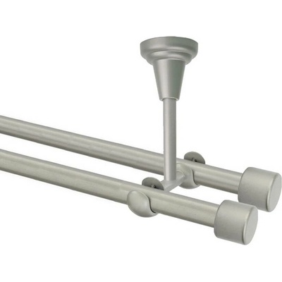 OK-GarnýžeCZ Garnýž kovová dvouřadá 16mm Pullo double stříbrná mat 300 cm do stropu / na tunýlek - bez kroužků