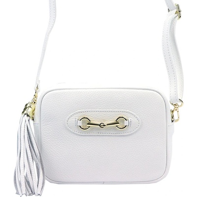 Kožená jednozipová crossbody kabelka se zlatými doplňky bílá