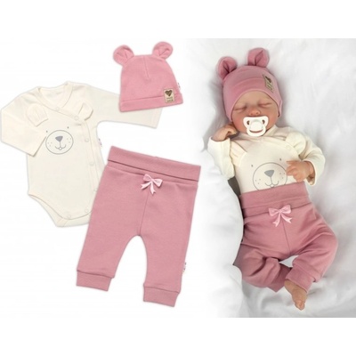 Baby Nellys Zavinovací body dl.rukáv tepláčky a čepička Little Bear pudrová – Zbozi.Blesk.cz