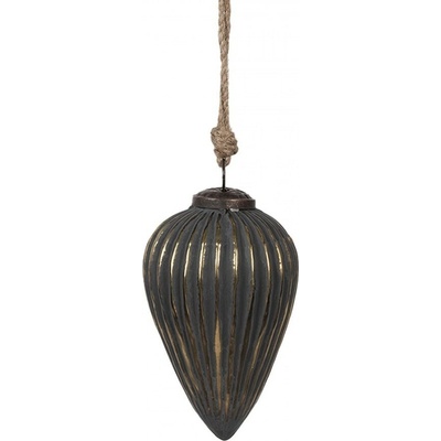Clayre & Eef Černozlatá vroubkovaná skleněná vánoční ozdoba S - Ø 10*13 cm
