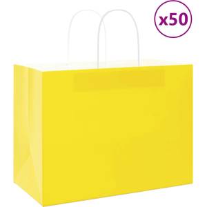 vidaXL Хартиени торбички 50 бр с дръжки жълти 32x17x25 см (4101775)