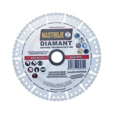 Nástroje cz Kotouč diamantový segmentový 180 x 3,0 x 22,2 mm IM-DK-VU180