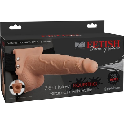 Pipedream Fetish Fantasy 7.5" Hollow Squirting Strap-On with Balls Flesh
