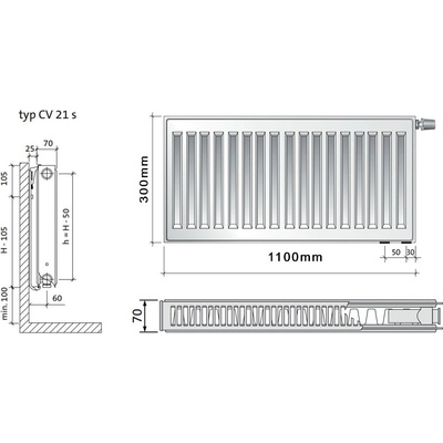 Purmo CV21s 300 x 1100