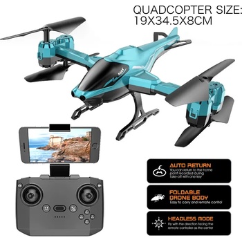 Crazon Детска играчка Сгъваем дрон с камера, сензори за препятствия и режим без глава, син