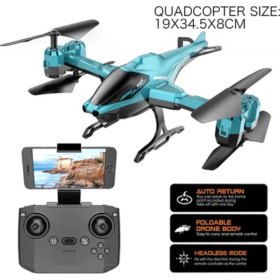 Crazon Детска играчка Сгъваем дрон с камера, сензори за препятствия и режим без глава, син