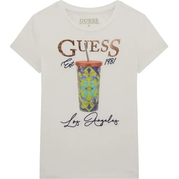 GUESS Бяла тениска за момиче с цветна щампа за кристали Guess