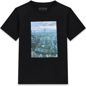 GUESS Черна тениска за момче с цветна снимка отпред и лого Guess