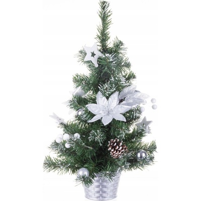 MagicHome Stromček ozdobený strieborný kvet 50 cm