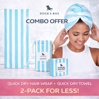 СУПЕР СЕТ - Dock & Bay: Тюрбан и Бързосъхнеща кърпа от микрофибър Tulum Blue (5060668832219+5060668830949)