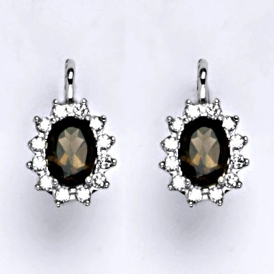 Čištín Zlaté náušnice Kate, přírodní záhněda, bílé i žluté zlato, náušnice ze zlata, šperky se záhnědou, NK 1480