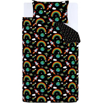 Catherine Lansfield Черно единично детско спално бельо 135x200 cm Rainbow Rockets - Catherine Lansfield (BD/60562/W/SQS/BK)