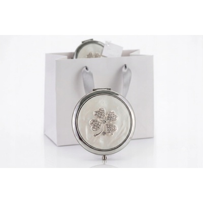Kosmetické zrcátko kapesní stříbrné čtyřlístek Swarovski crystals
