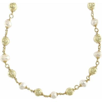 InfinitySilver Luxusní pozlacený náhrdelník s perlami lesk SN25109345+