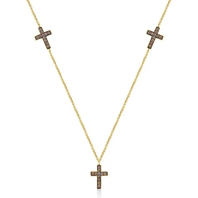 SAVICKI Колие с кръстче Savicki: позлаено сребро, кубичен цирконий