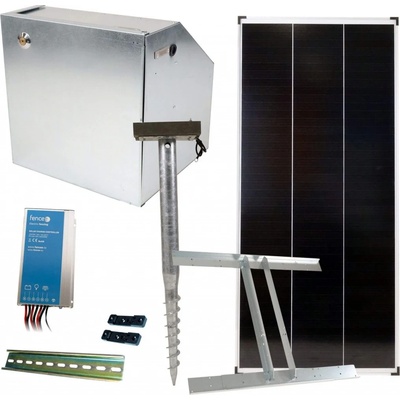 Fencee Základní sada na solární ohradník s bezpečnostní schránkou, regulátor 15 A, panel 200 W, konzole