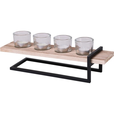 DOCHTMANN Svícen dřevo, sklo, kov, 40x12x13cm, 4 svíčky