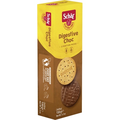 Schär Digestive choc sušenky bez lepku s cereáliemi polomáčené v mléčné čokoládě 150 g