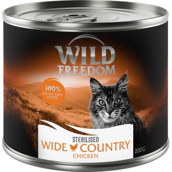 Wild Freedom 10% намаление! 6 x 200 г / 400 Wild Freedom Adult Sterilised без зърно - Wide Country чисто пилешко (6 г)