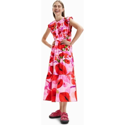 Desigual Памучна рокля Desigual в червено среднодълъг модел с уголемена кройка (23SWVW25)