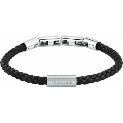 Trussardi Černý kožený náramek pro muže T-Leather TJAXZ28
