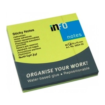 Info Самозалепващи листчета Info, 80л. , размер 75x75mm, зелени (OK822)