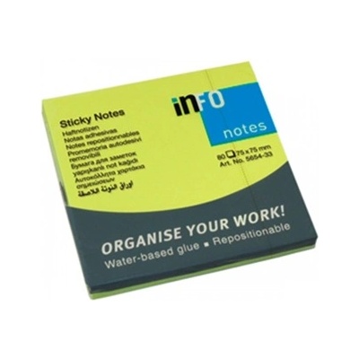 Info Самозалепващи листчета Info, 80л. , размер 75x75mm, зелени (OK822)