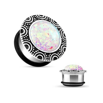 Šperky4U plug do ucha s ornamenty a opalitem PL01179-12