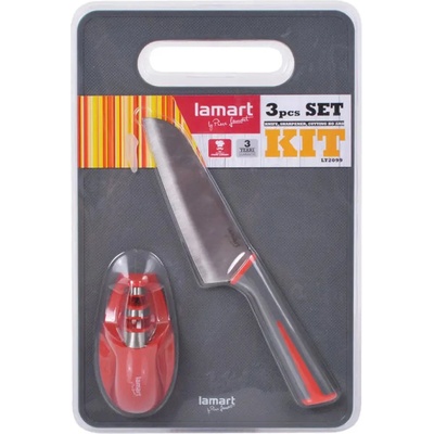 Lamart КОМПЛЕКТ КУХНЕНСКИ НОЖ ДЪСКА ЗА РЯЗАНЕ И ТОЧИЛО lamart lt2099 (8590669295067)