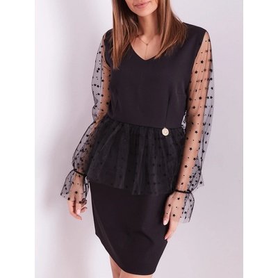 Dámske šaty s motívom hviezd na rukávoch EM-SK-5002.95 black