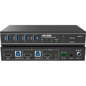 EVOCONNECT KVM суич 2x1, HDMI 4K@60, 18Gbps, HDCP2.3, HDR/HDR10/HDR10+/Dolby Vision, с RS232 и дистанционно (2portKVMswitch4K60)