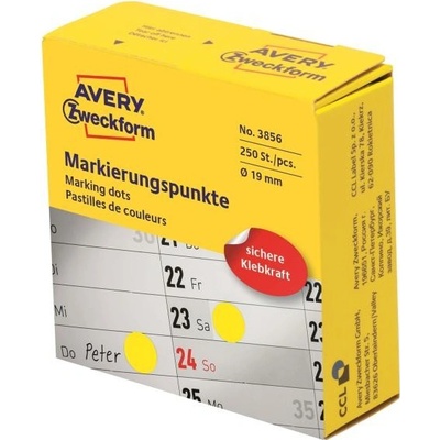 Etikety kruhové 19mm Avery žlté v dispenzore AV003856