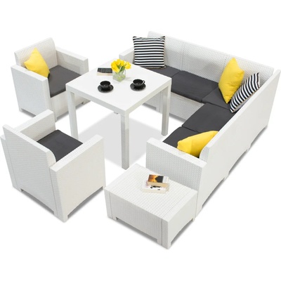 BICA Техноратанов комплект с ъглов диван Dallas Nebraska Comida 7 бял Bica (BCDNEB7BL)