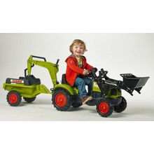 FALK Šlapací traktor 2040N Claas Arion 410 s nakladačem rypadlem a vlečkou