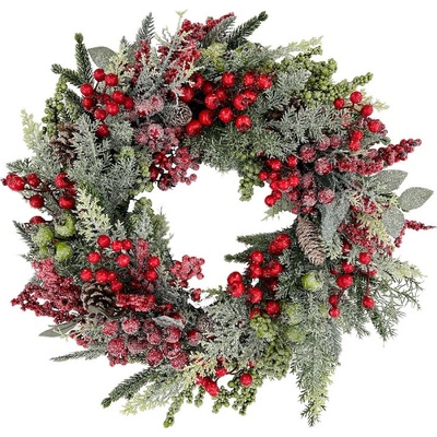 HK VDP Věnec ZMRZLÉ PLODY s cedrem, plast, zelená/červená, 55 x 55 x 15 cm ks
