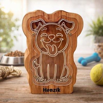 Malá dřevěná pokladnička pejsek pro děti